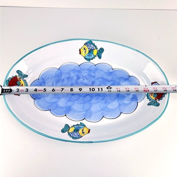 Large Italian Ceramic Desuir Hand painted Oval Serving Plate Platter 18.5”x12” - Picture 7 of 8
